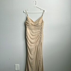 Azazie Kalea bridesmaids dress in champagne